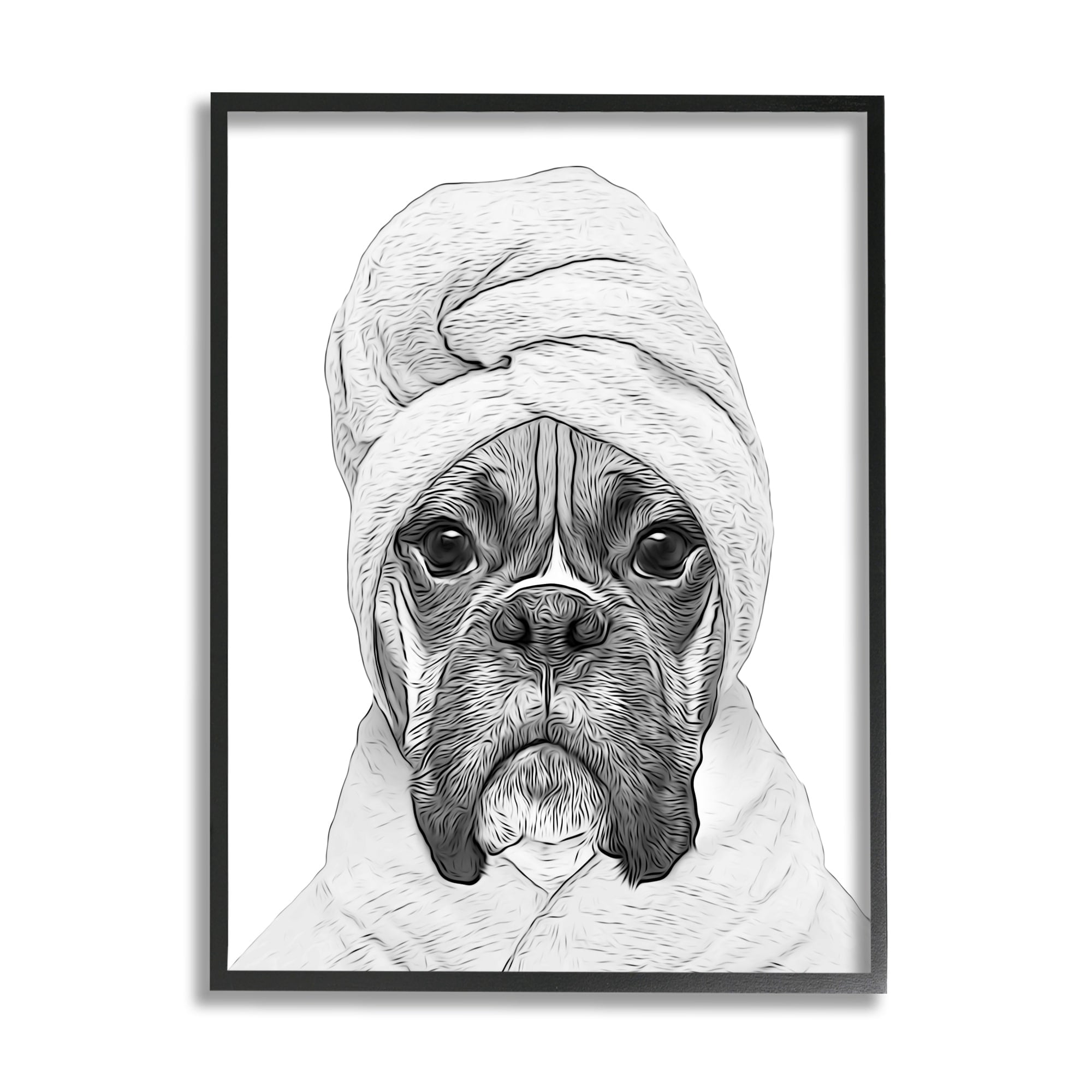 Stupell Industries Dog In Bathrobe Funny Pet Animals & Insects Painting White Framed Art Print Wall Art
