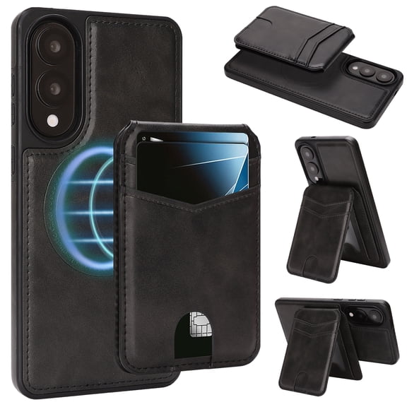 for Samsung Galaxy S25 Edge Wallet Case with RFID Blocking 5 Card Slots, PU Leather TPU 2-in-1 Detachable Magnetic Back Cover, Kickstand Drop Protective Flip Folio Case for Men Women, Black