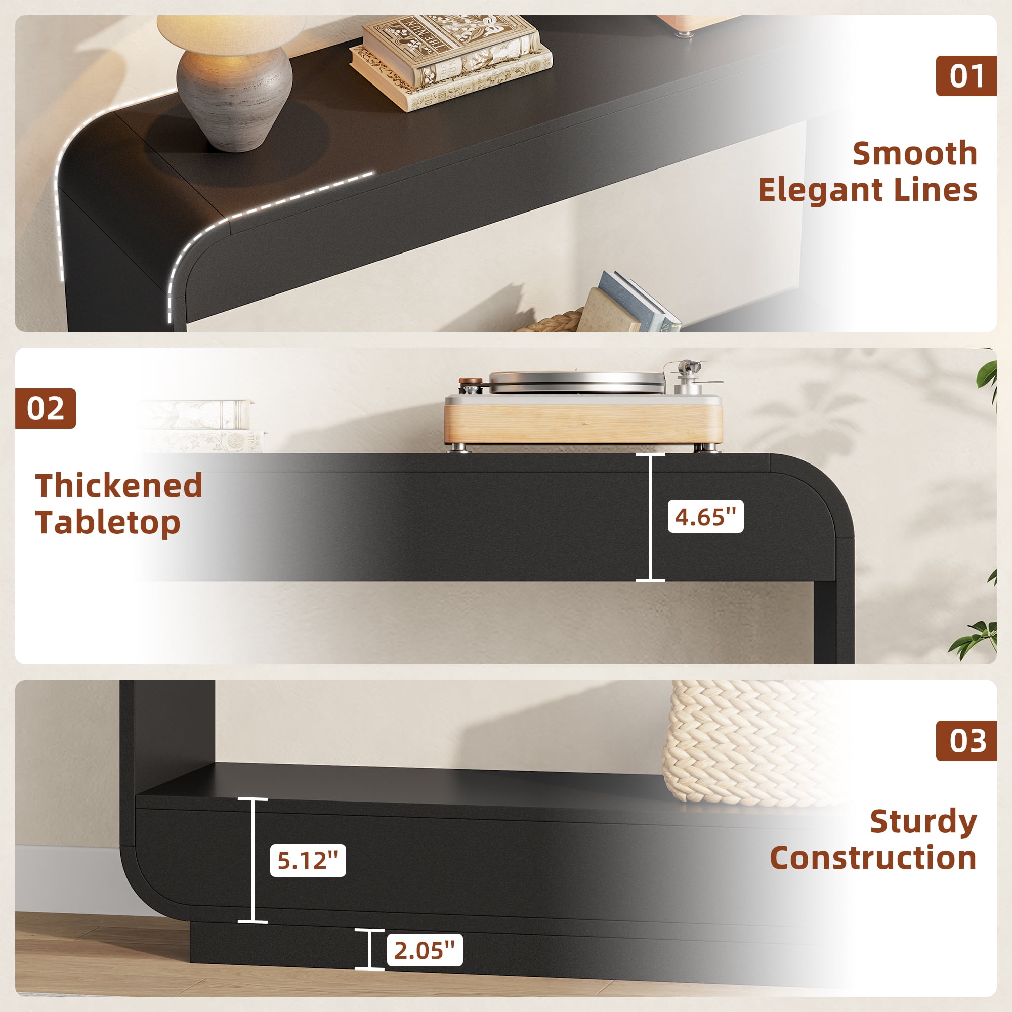 Aufeile 43" Console Table, Curved Entryway Table with Storage, 2-Tier Wood Sofa Table Behind the Couch, Narrow Entry Table for Hallway Foyer Entrance, Black