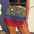 thumbnail image 4 of GHSDFBB Jupe de Danse du Ventre avec Franges Foulard à Sequins Costume Rave pour Femmes, Coloré, 40 Court, 4 of 7