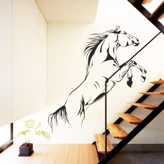 TIELUTT Black Running Horse Wall Sticker Removable Decal Art Renter Friendly Wall Decal Wall Decals for Baby Family Decal and Decorations for Girls Bedroom Glow in the Dark Stickers for Ceiling