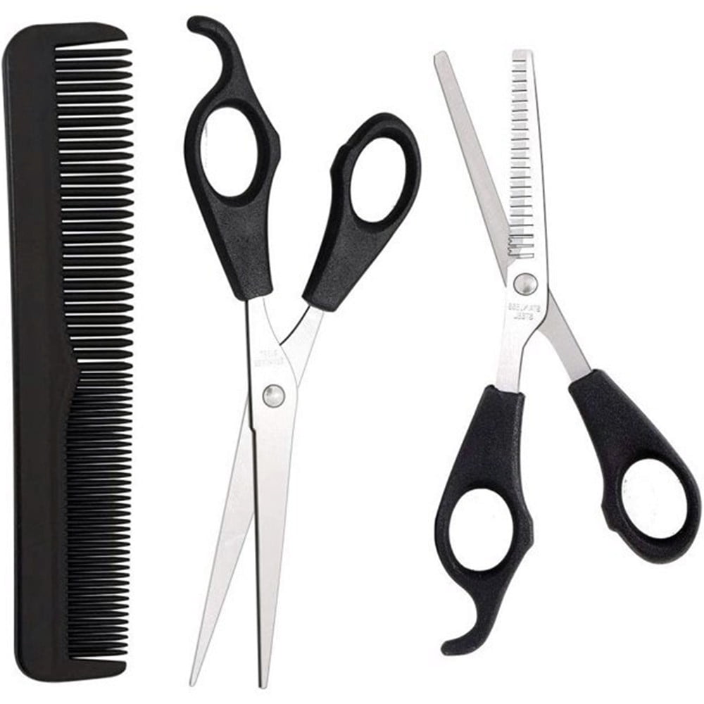 Casewin Professional Hair Cutting Scissors Set, Black Stainless Steel Barber Shears + Thinning/Texture Hairdressing Shears+Barber Comb