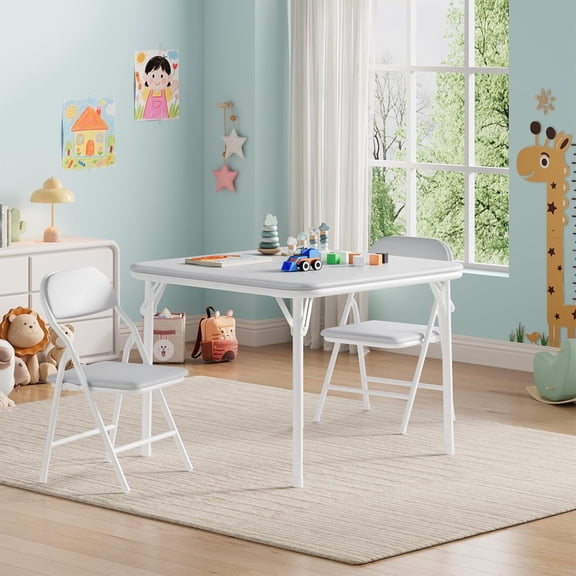 3 Piece Folding Kids Table and Chairs Set, Children Activity Table and Chairs Set for Dining Room,Daycare,Classrooms