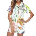 thumbnail image 4 of Sakmal Short Sleeve Womens Pajama Sets Shorts Pant Floral Satin Button Down Women'S Sleepwear, 4 of 9
