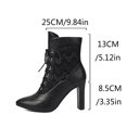 thumbnail image 6 of Vintage Dress Combat Boots for Women Mid Century Lace Leather Patchwork Pointed Toe Lace up High Heel Short Ankle Booties Black Size 7, 6 of 6