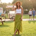thumbnail image 6 of Womens Elegant Flowy Maxi Skirt Pleated Tiered Cotton Linen A-Line Elastic Waist Midi Skirt, 6 of 8