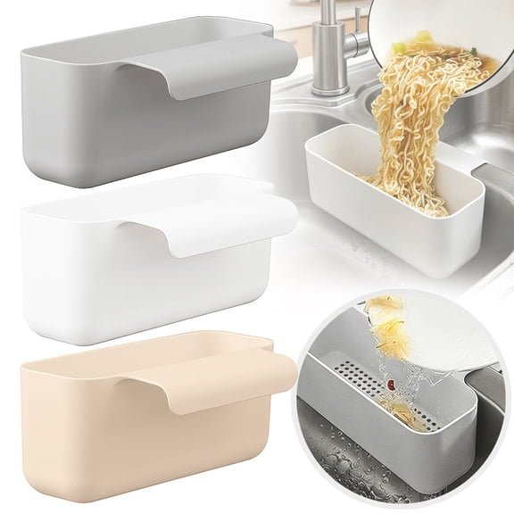 Over Sink Colander Strainer Basket, Hanging Sink Drain Tray with Drain Holes, Multifunctional Kitchen Sink Storage Filter for Pasta Vegetable Fruit Washing Food Residue Catching