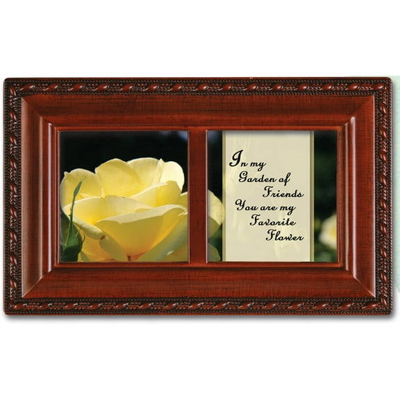 Yellow Rose Flower Friend Friendship Petite Woodgrain Music Jewelry Box Plays...