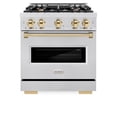 thumbnail image 2 of ZLINE Autograph Edition 30 in. 4.2 cu. ft. Classic Dual Fuel Range with 4 Burner Gas Cooktop and Electric Convection Oven in DuraSnow Stainless Steel with Polished Gold Accents (CDRSZ-30-G), 2 of 2