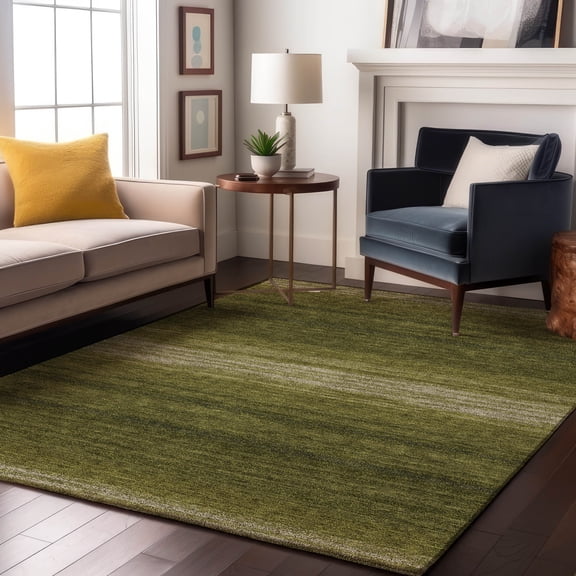 Addison Rugs Mayfield Premium Machine Washable Transitional Stripes Olive Rectangle Rug, 9' x 12'