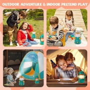FUN LITTLE TOYS 17Pcs Kids Camping Pretend Play Set, Pop Up Play Tent with Light Up Stove Lantern Binoculars, Outdoor Adventure Toy Christmas Birthday Gifts for Toddlers Boys Girls Ages 3+