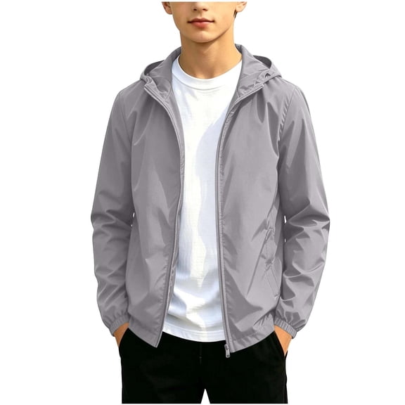 BFHHYA Boys Rain Jacket Waterproof Rain Coat Kids Lightweight Soft Linng Zip up Hooded Windbreaker with Pockets for Teen Size 3-19 Years