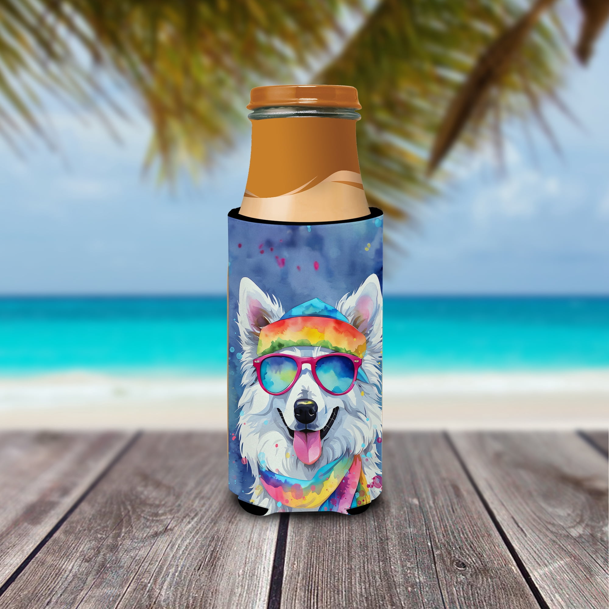 American Eskimo Hippie Dawg Hugger for Ultra Slim Cans 4 in x 6.5 in