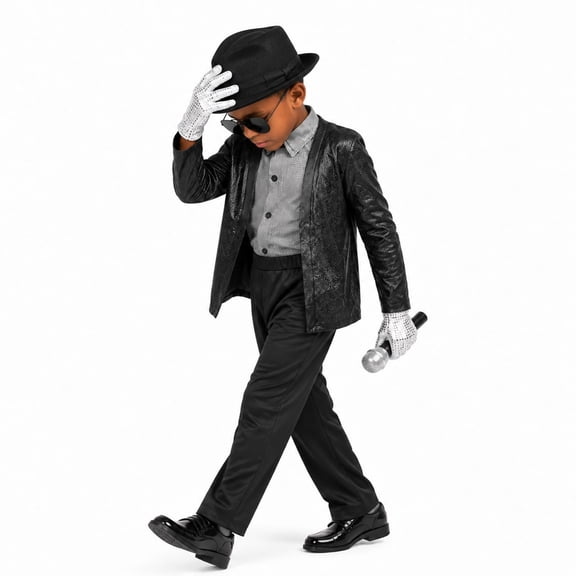 HTQWLP Dance Star Costume for Boys, 3 Pieces 80s 90s Kids Pop Style Stage Cosplay Costume, Halloween Disco Stage Performance Outfit, 3-14Y Role Play Birthday Party Costumes for Kids, Gray/160