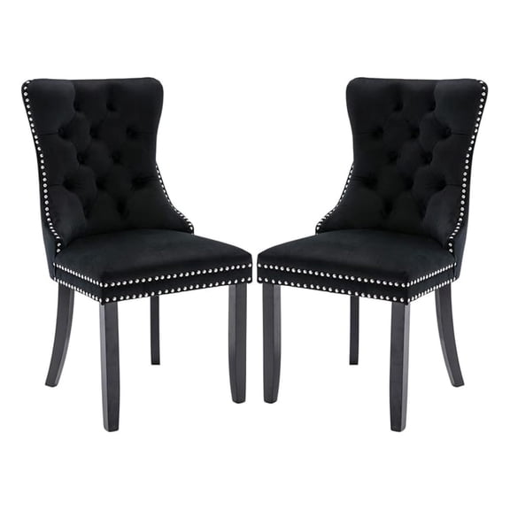 Tufted Dining Chairs Set of 2, Dining Room Chairs with Button Back, Nailhead Trim, Upholstered Dining Chairs for Kitchen, Bedroom, Restaurant (Black)