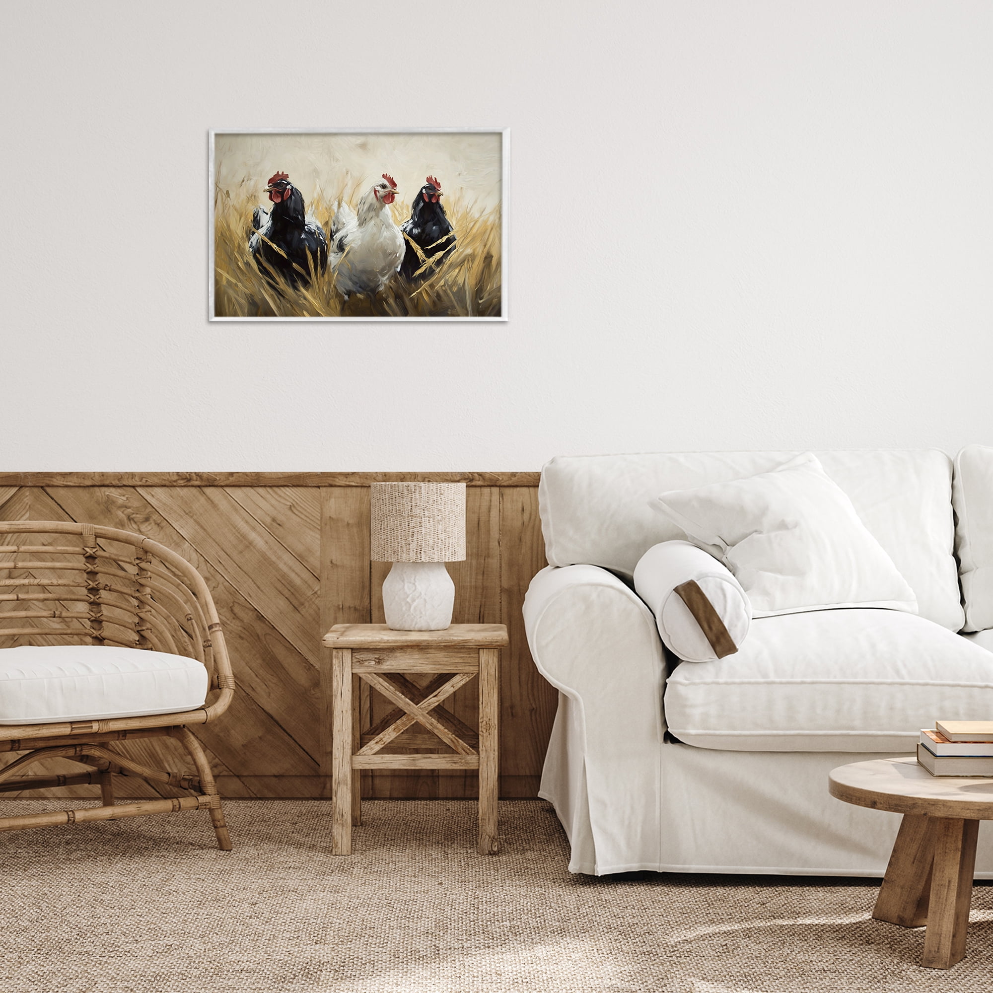 Stupell Industries Chickens In Wheat Field White Framed Giclee Art, design by Tina LeCour
