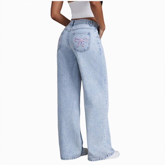 UAYOTSE Girls Wide Leg Jeans Cute Bow Back Pocket Denim Pants Kids Trendy Fall School Outfit Everyday Wear,Sizes 11-12 Years