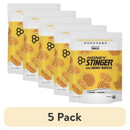 (5 pack) Honey Stinger Organic Mini Energy Waffle Snack, Vanilla, 5.3 oz Bag