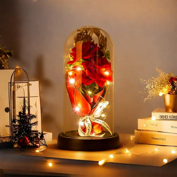 WYBXZ Preserved Flowers Gifts for Her, Preserved Rose Bouquet in Glass Dome, Light Up Rose Gifts for Mom Girlfriend Wife, for Birthday Anniversary Valentine's Day