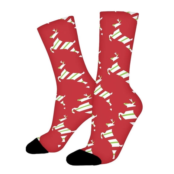 Christmas, elk, streamers, red Funny Novelty Crew Socks for Women Men Sports