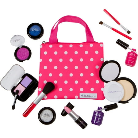 PixieCrush Pretend Play Makeup Kit. Designer Girls Polka Dot Bag - Beauty Basics Set