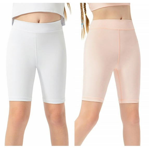 SILVERCELL 2 Pack Little Girls Summer Compression Leggings 1/2 Pants Quick Dry Sports Dance Legggings Half Pant Capris Shorts, 5-9 Years