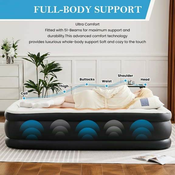 LIFERECORD Queen Air Mattress 18 Inches Adjustable with Built-in High Capacity Pump