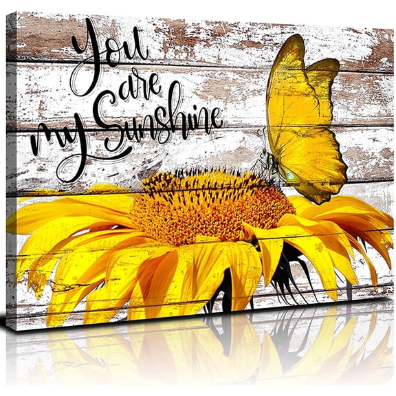 Aaheei Farmhouse Wall Art Butterfly Canvas Prints Picture for Kitchen Decor Rustic Sunflower Artwork Painting Vintage Sunshine Flower with Quotes Poster Living Room Bedroom Home Decoration