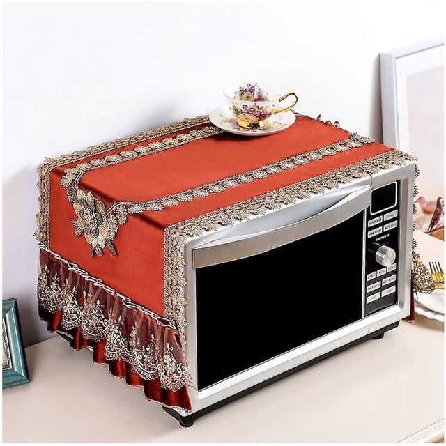 Red Microwave Oven Cover Dustproof Cloth Oil-proof Microwave Cover Cloth Kitchen Toaster Appliance Protector