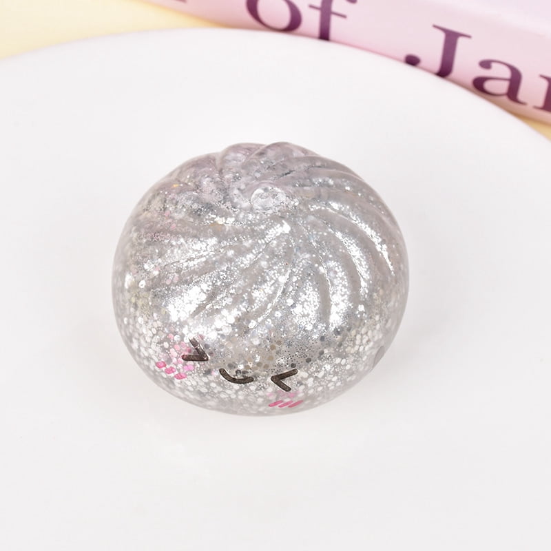 Lifemode Glitter Dumpling Squeeze Toy, TPR Stress Relief Ball With Steamer Basket, 5.3x4.5cm, Random Color