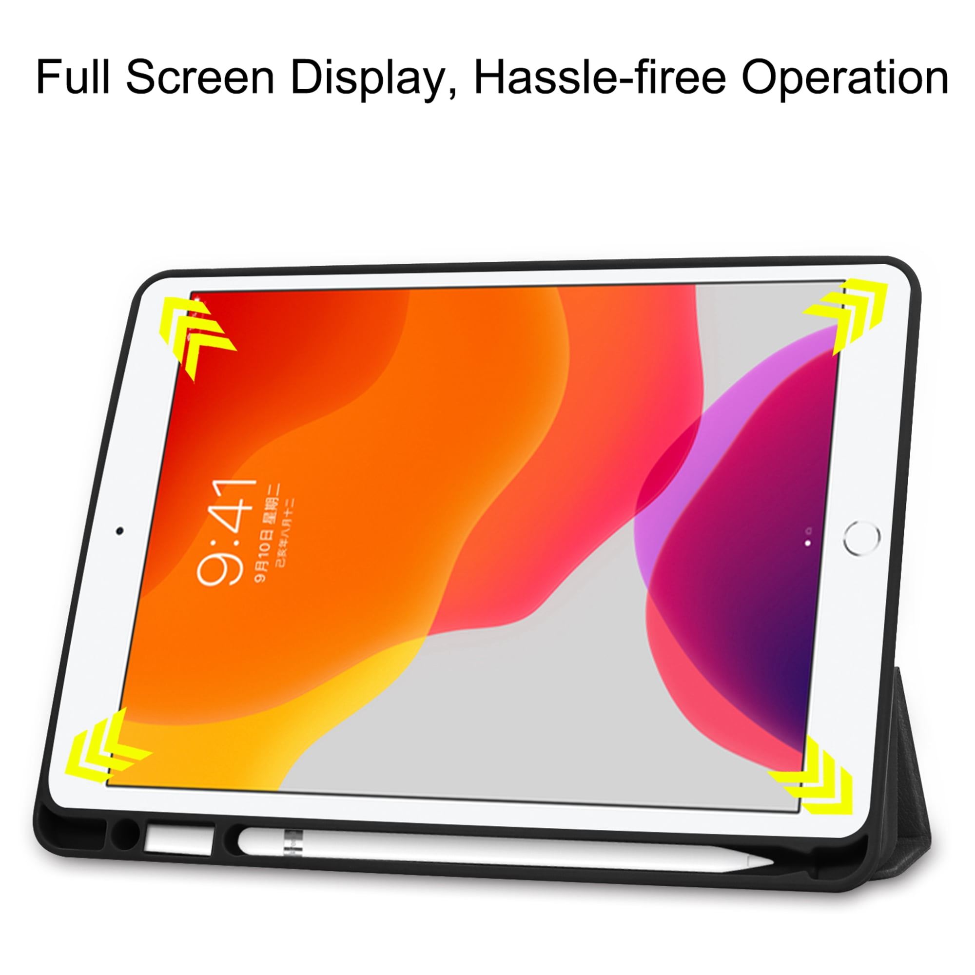 Dteck iPad 10.2 Case with Pencil Holder, iPad 7th Gen Case, Slim Fit PU Leather Trifold Smart Case Auto Wake Sleep, Flexible TPU Matte Back Cover For Apple iPad 7th Generation 10.2'' 2019, Black