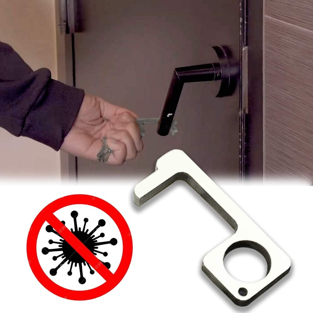 4pc//Silver sakd 2pcs EDC Door Opener Stylus Closer Tool Door Handle Opening Loop Hook Hand Stick No Touch Keep Hands Clean Multi-Purpose Protection