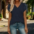 thumbnail image 2 of ZHYou Womens Tops,Dressy Casual Petal Sleeve Short Sleeve V Neck Shirts Work Business Vacation T Shirts,Navy,S, 2 of 9