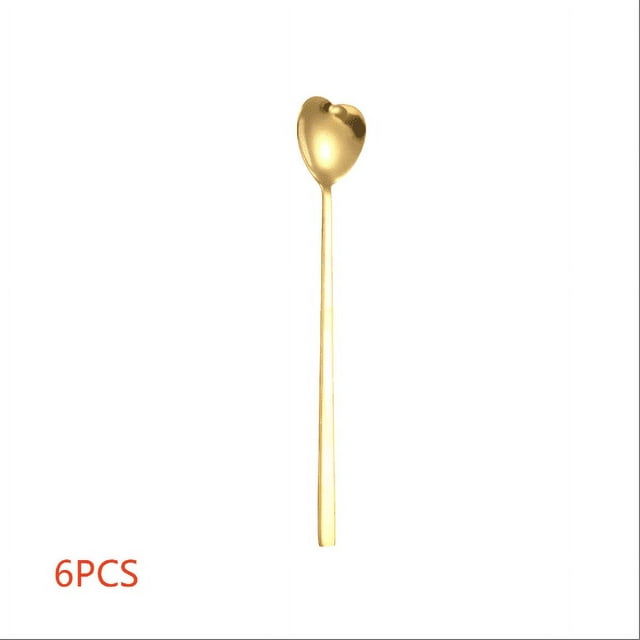 BUYISI Heart Shaped Gold Stainless Steel Spoon Suitable For 6Pcs Of Ice Cream Coffee Gold