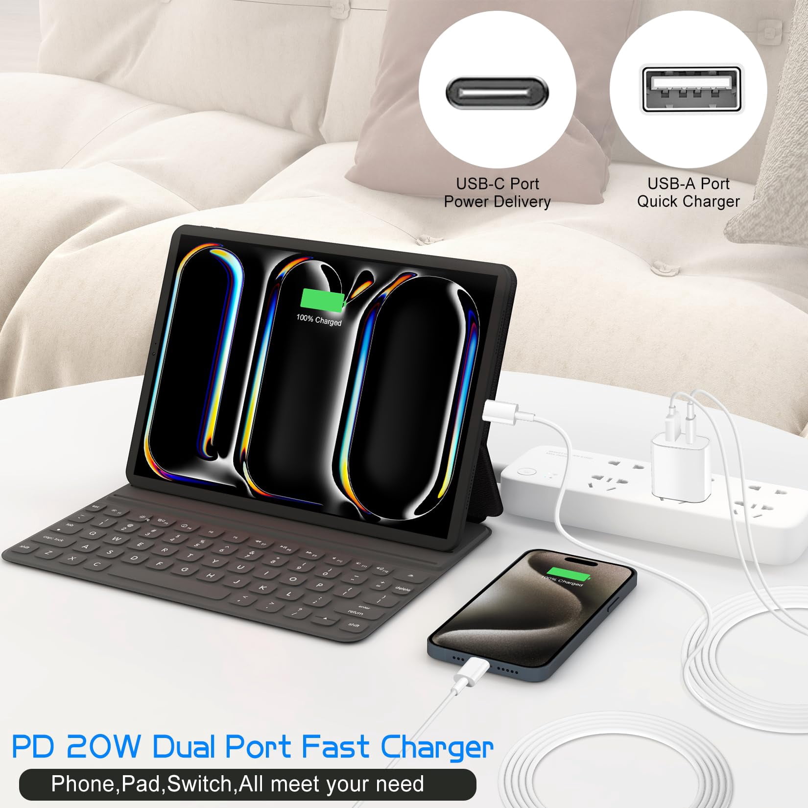 LujingZ Dual Port A/C Charger, 2 - Pack with 6FT Type C Cables, Compatible for iPhone 17/16/15 Series