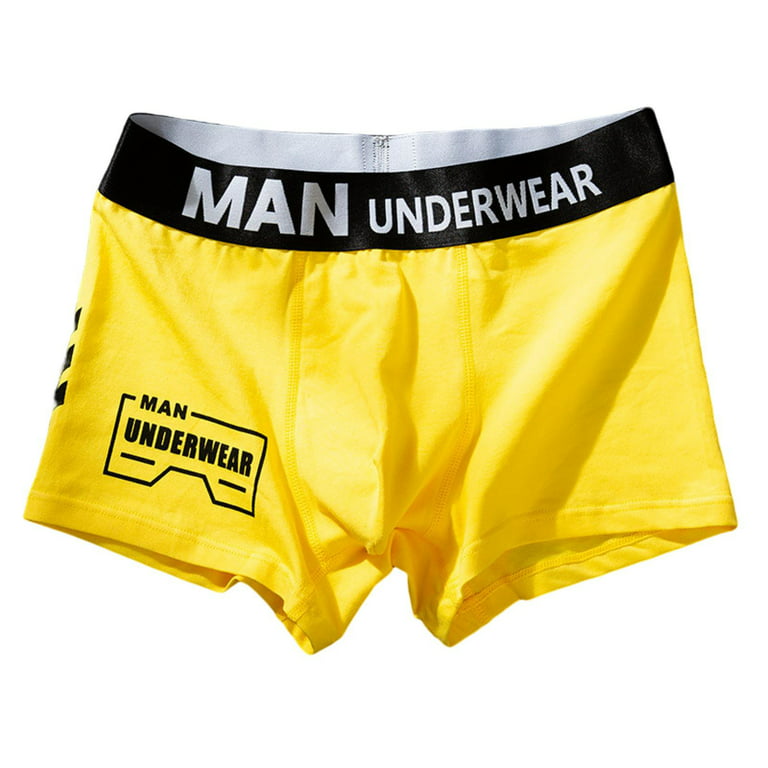 rygai Men Boxers U Convex Breathable Letter Print Stretchy Elastic Band  Anti-septic Soft Sweat Absorption Men Underpants for Daily Wear,Yellow,XL