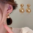 thumbnail image 2 of Grofry 1 Pair Chic Earrings Champagne Color Geometric Faux Pearls Ear Studs Glossy Surface Electroplating Process Jewelry Gift, 2 of 8