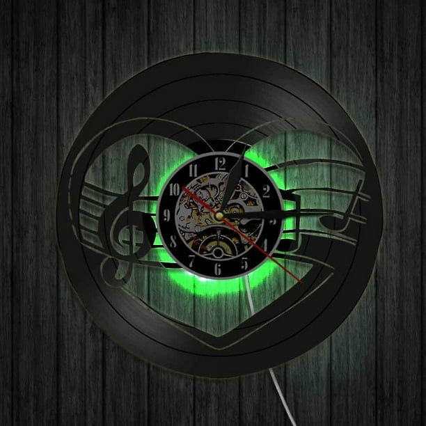 Reloj de pared con grabacion de vinilo musical reloj de pared con luz LED y notas musicales reloj de vinilo decoracion de pared para sala de estar regalos unicos para amantes YONGSHENG
