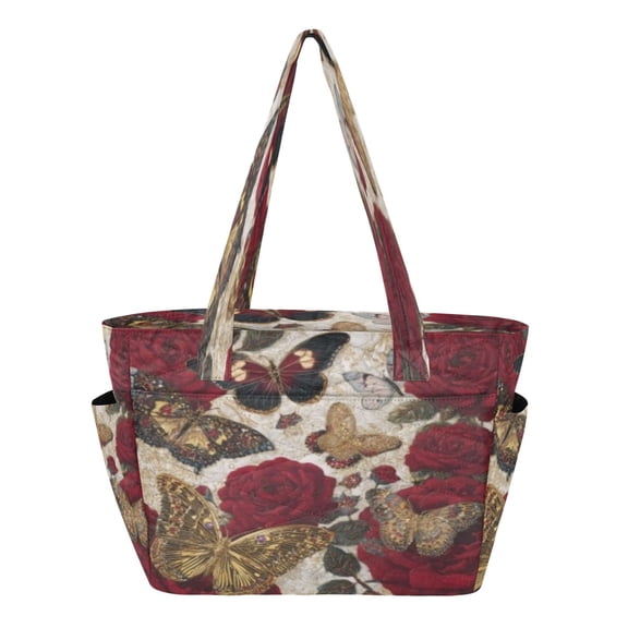 DIXRUYEE Tote Handbags Casual Shoulderbags In Red Rose Butterflies Pattern