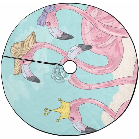 FMSHPON CuteFlamingos Xmas Christmas Tree Skirt Stand Mat for Holiday Party Decoration Indoor Outdoor 48 inches