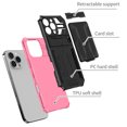 thumbnail image 2 of Heavy Duty Case for iPhone 16 Pro Credit Card Slot Holder Kickstand Bracket Cover, Military Grade Dual-Layers Rugged PC Shockproof Anti-Scratches Lens Protection Case, Pink, 2 of 9