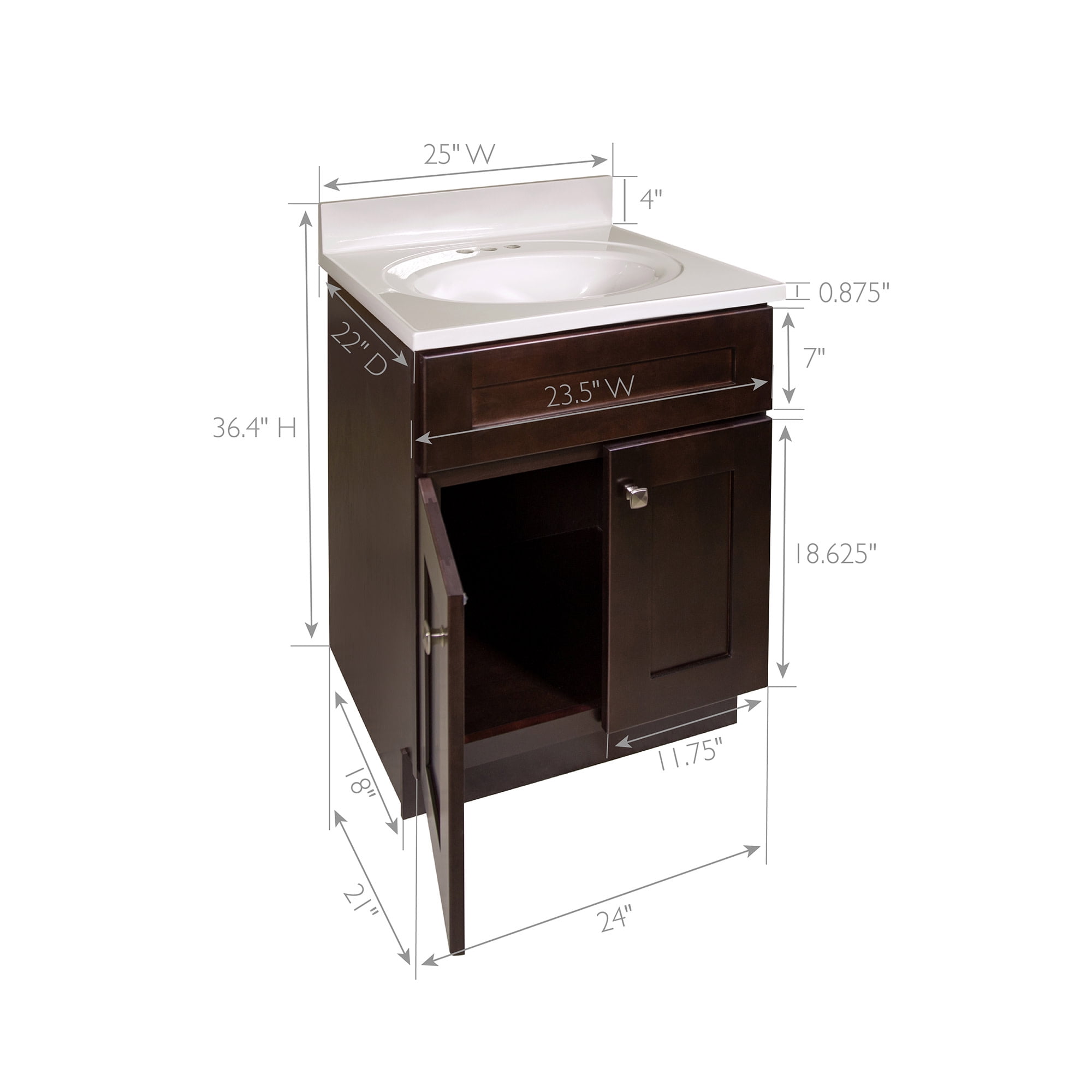 Design House Brookings 25" x 22" Ready to Assemble Shaker 2-Door Bath Vanity with Cultured Marble 4" Centerset Top, Espresso/Ivory Swirl