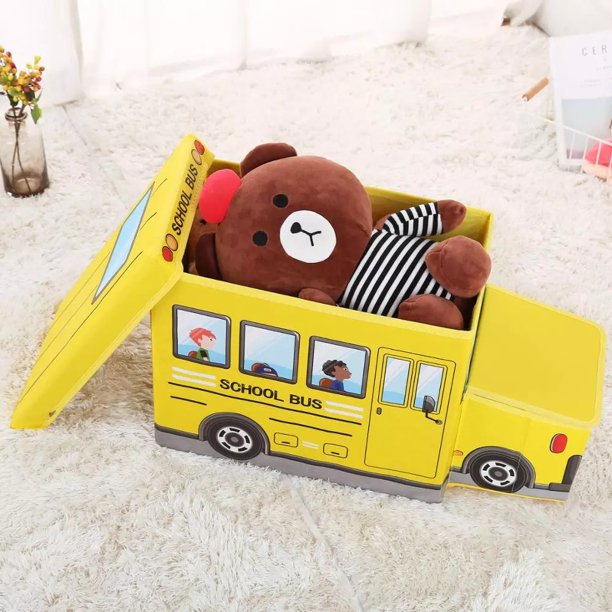 Edelvey Kids Toy Storage Box Organizer Ottoman Bench, School Bus - Walmart.com - Walmart.com