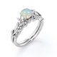 thumbnail image 4 of JeenMata Anillo Nupcial con Diseño de Hoja de Rama de Moissanita y Ópalo de Fuego Redondo de 0,65 Quilates Engastado en Garras con Solitario en Baño de Oro Blanco de 18 K sobre Plata, 4 of 6