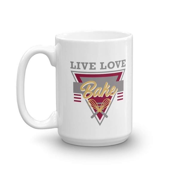 Live Love Bake Ceramic Coffee & Tea Gift Mug, Baking Supplies, Kitchen Tool, Decoration For Chef, Perfect Present For Men & Women (15oz)