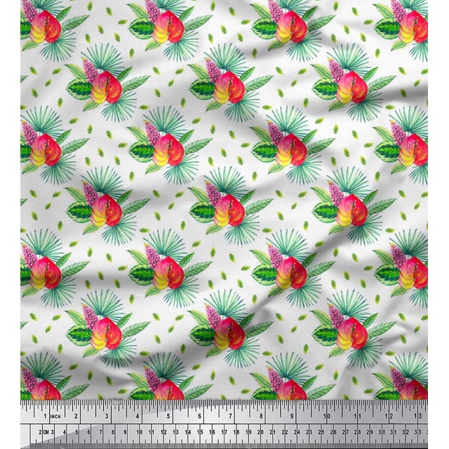 Soimoi Velvet Fabric Leaves Tropical Printed Fabric 1 Yard 58 Inch Wide