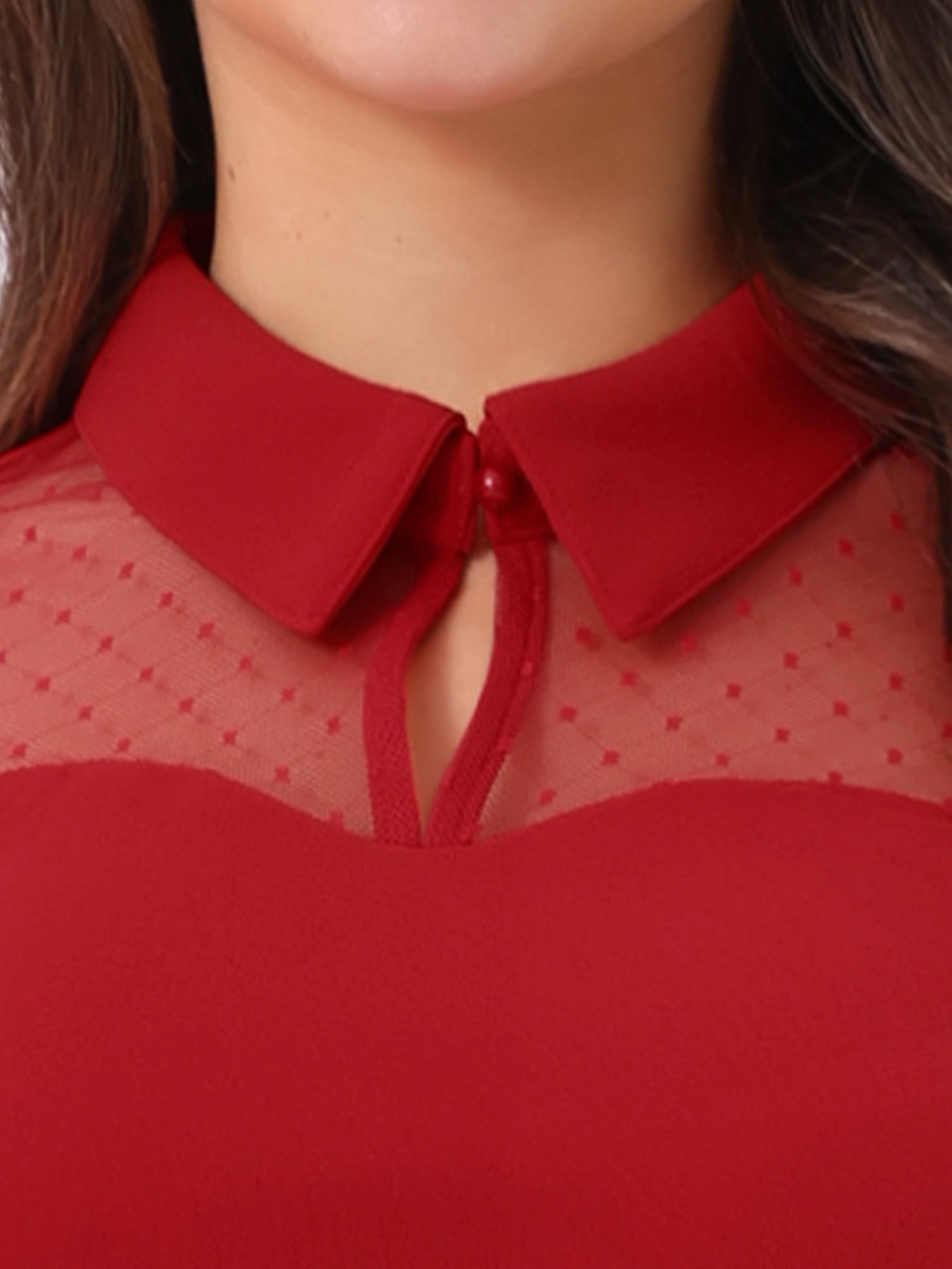 DARING DIVA Mesh Sheer Keyhole Peplum Top S Red
