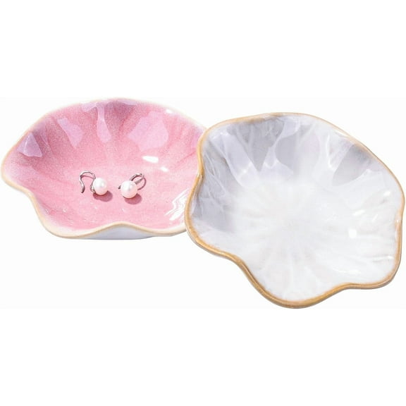 Lsupdaol Ceramic Ring Dish Holder Jewelry Tray Set of 2 Vintage Small Decorative Jewelry Dishes for Dressing Tables Earring Organizer (FB)