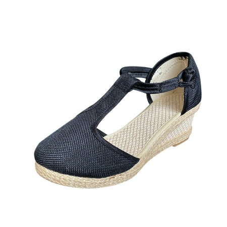 

nsendm Womens Wide Width Sandals Size 10 Sandals Breathable Wedges Casual Shoes Earth Sandals for Women Size 8 1/2 Black 7.5