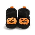 thumbnail image 4 of HTHLVMD Pumpkin Halloween Slippers,Baby Halloween Slippers Pumpkin Jack O Lantern Plush House Shoes Warm Fuzzy Lining Non Slip Hard Sole Closed Toe Indoor Home Use Holiday Party Decor,Black 3.5, 4 of 4
